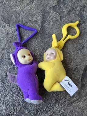 Teletubbies Tinky Winky Laa Laa Plush Clip Keychain Charm Duo Mcdonald's